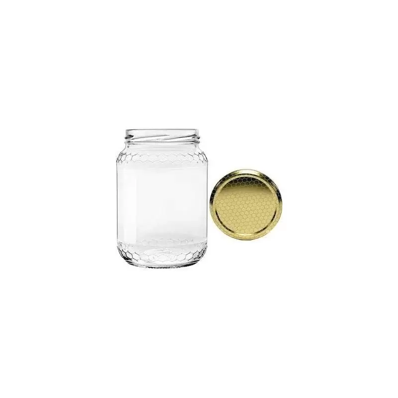 Pot en verre transparent avec couvercle doré pour l'emballage de miel -  Fati Pack Emballage Maroc