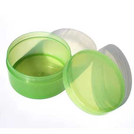 Pot cosmétique semi-transparent rond en plastique vert pour les crèmes et masques avec couvercle - Fati Pack Group