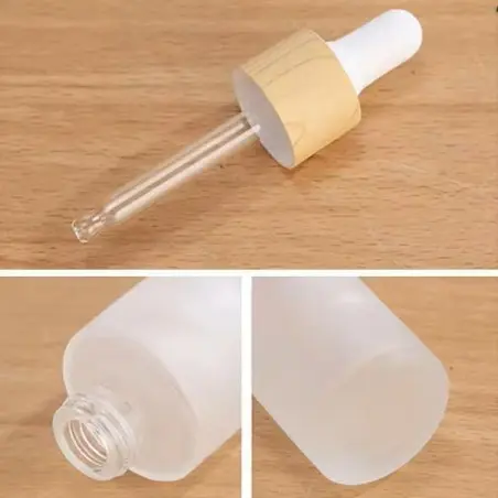 Flacon Laura en verre givrée avec compte gouttes et cercle en bambou pour l'emballage cosmétique 50ml - Fati Pack Packaging Maro