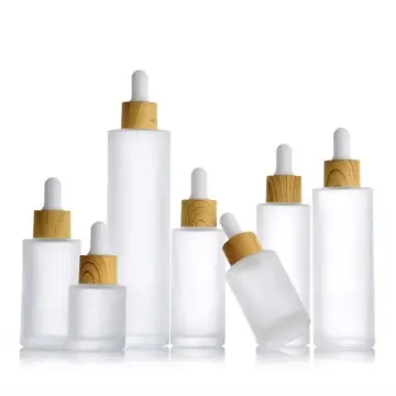 Flacon Laura en verre givrée avec compte gouttes et cercle en bambou pour l'emballage cosmétique 50ml - Fati Pack Packaging Maro