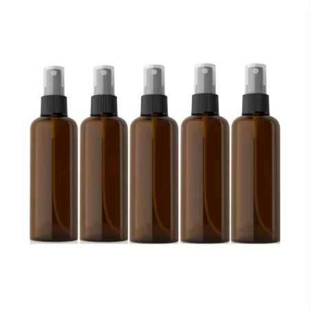 Flacon vaporisateur en plastique marron à épaule ronde avec spray noir - Fati Pack Emballage Maroc