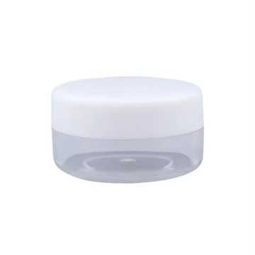 Petit pot cosmétique rond en plastique transparent avec couvercle blanc pour echantillon cosmétique - Fati Pack