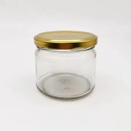Bocal en verre de 300 ml alimentaire cylindrique avec couvercles doré pour l'emballage de confiture et miel - Fati Pack Casa