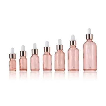 Flacon compte-gouttes en verre rose cerise de 100 ml avec compte-gouttes en or rose - Fati Pack Emballage cosmétique Maroc