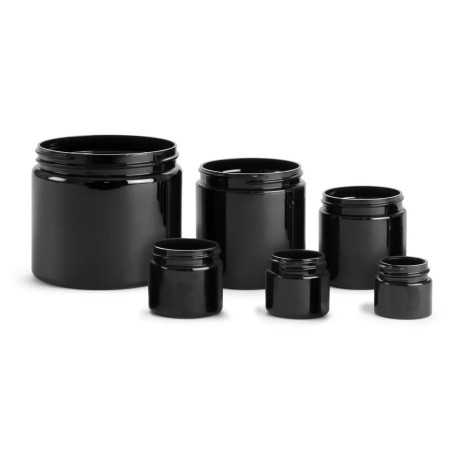 Pots en plastique noir avec couvercle noir brillant pour emballage cosmétique - Fati Pack Group Casablanca