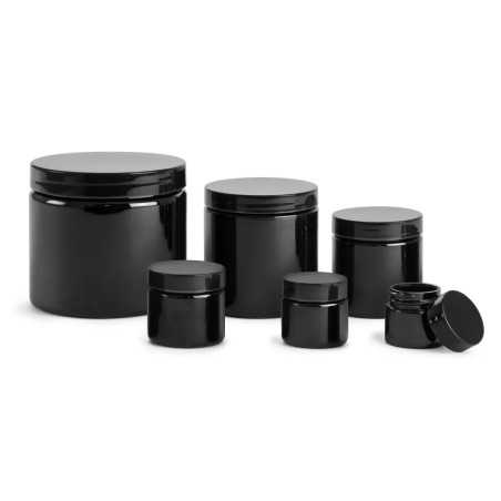 Pots en plastique noir avec couvercle noir brillant pour emballage cosmétique - Fati Pack Group Casablanca