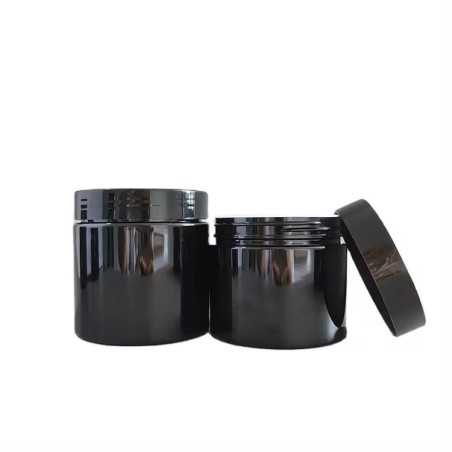 Pots en plastique noir avec couvercle noir brillant pour emballage cosmétique - Fati Pack Group Casablanca