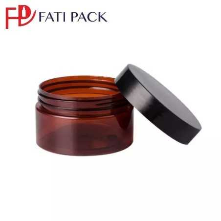 Pot en plastique marron avec couvercle noir - Fati Pack Emballage Maroc