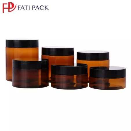 Pot en plastique marron avec couvercle noir - Fati Pack Emballage Maroc