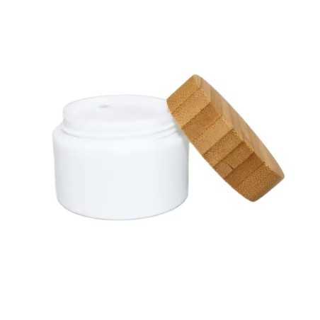 Pot en plastique PET blanc avec couvercle en bambou pour emballage cosmétique - Fati pack packaging Maroc