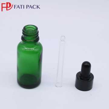 Flacon compte-gouttes d'huile verre vert avec cercle doré et pipette blanc 10ml 15ml 30ml 50ml 100ml - Fati Pack Emballage