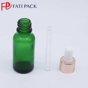 Flacon compte-gouttes d'huile verre vert avec cercle doré et pipette blanc 10ml 15ml 30ml 50ml 100ml - Fati Pack Emballage