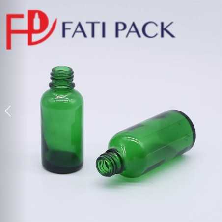 Flacon compte-gouttes d'huile verre vert avec cercle doré et pipette blanc 10ml 15ml 30ml 50ml 100ml - Fati Pack Emballage