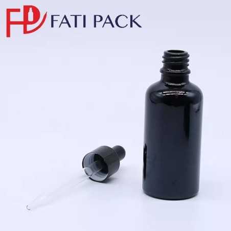 Flacon compte gouttes d'huile essentielle en verre noir avec pipette noir, emballage cosmétique - Fati Pack Packaging Maroc