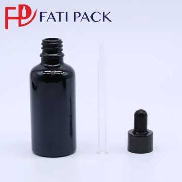 Flacon compte gouttes d'huile essentielle en verre noir avec pipette noir, emballage cosmétique - Fati Pack Packaging Maroc