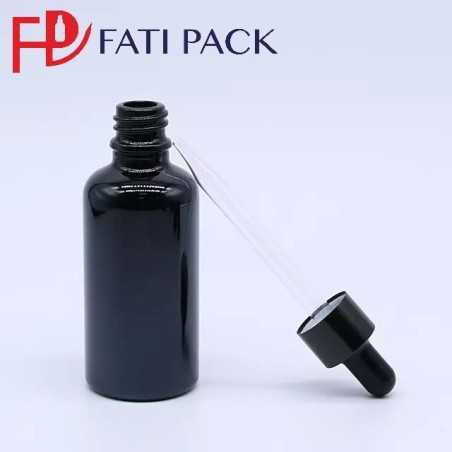 Flacon compte gouttes d'huile essentielle en verre noir avec pipette noir, emballage cosmétique - Fati Pack Packaging Maroc