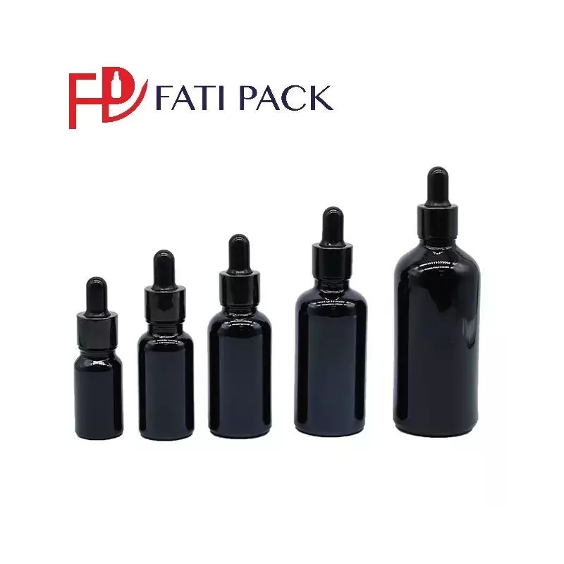 Flacon compte gouttes d'huile essentielle en verre noir avec pipette noir,  emballage cosmétique - Fati Pack Packaging Maroc