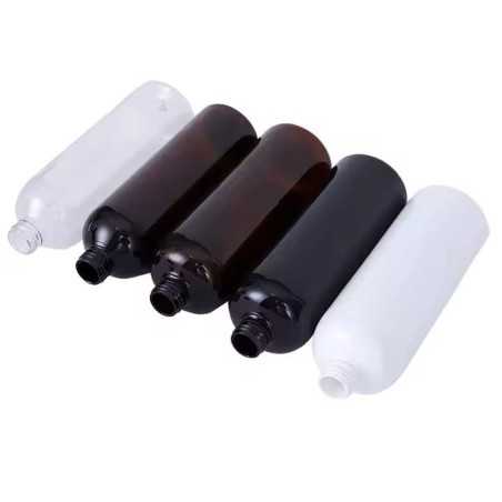 Bouteilles souples rondes en plastique avec bouchons disponibles en différents couleurs et contenances avec différents types de