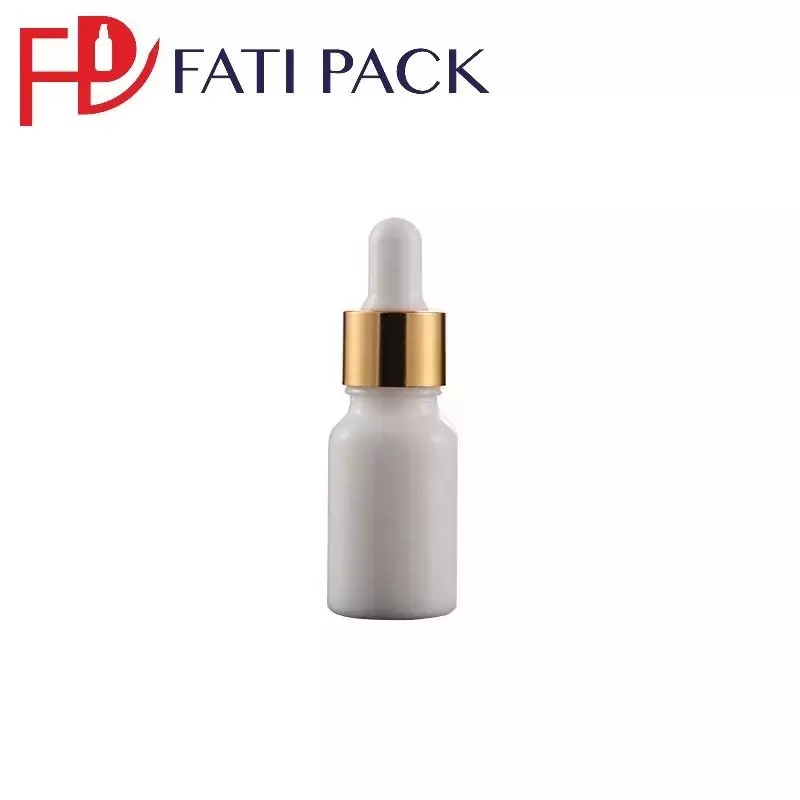 Flacon compte gouttes d'huile essentielle en verre blanche avec pipette  noir et cercle doré, emballage cosmétique - Fati Pack